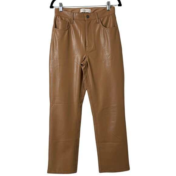 Abercrombie & Fitch Curve Love 27 4 Tan Vegan Leather Pants 90s Straight Ultra - Picture 2 of 10
